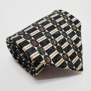 Carlo Ricci Black & Tan Geometric Pattern Men's Silk Necktie 56x3.75"